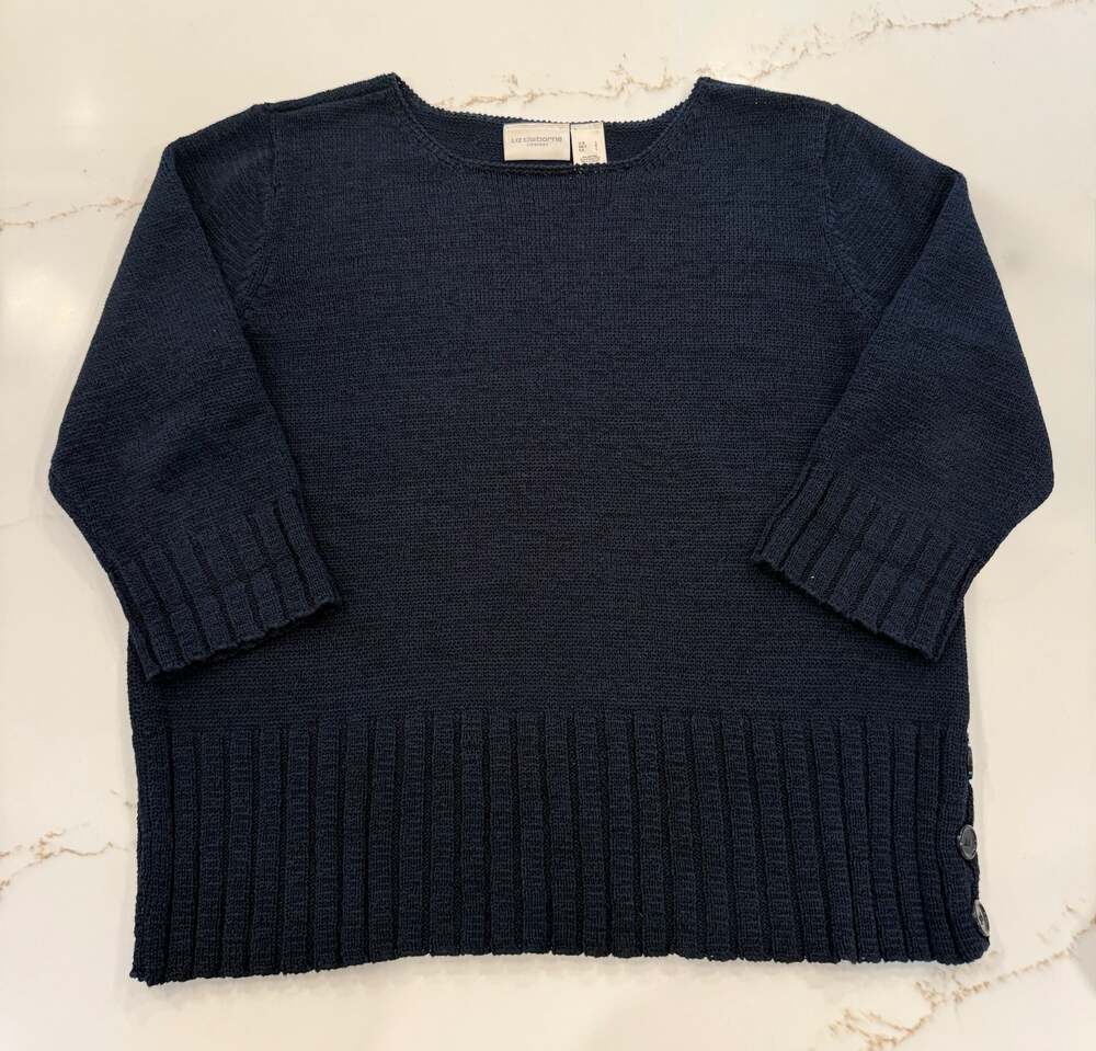 Liz Claiborne Lizsport Navy Blue 3/4 Sleeve Knit Sweater Size L